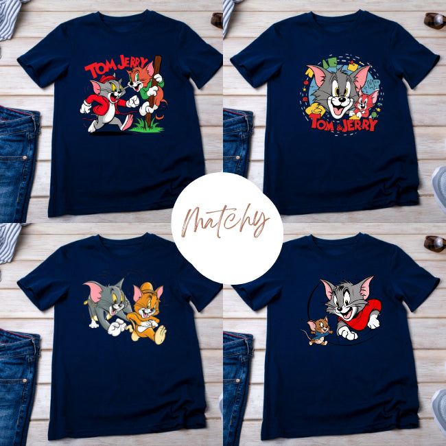 Tom Jerry Matchy Family Design Tshirt Holiday 100% Cotton