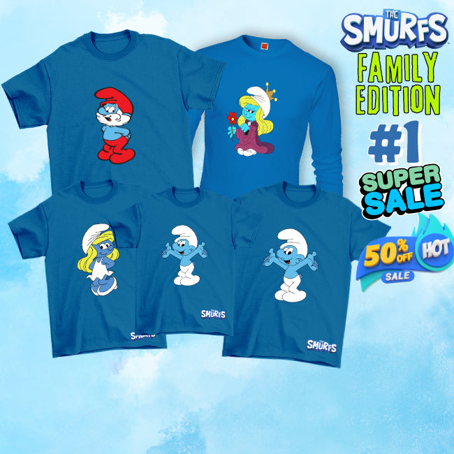 Family Tshirt Smurf  Set Family Baju 100%Cotton For Holiday