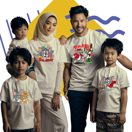 Tom Jerry Matchy Family Design Tshirt Holiday 100% Cotton
